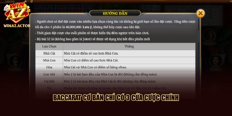 Baccarat cơ bản chỉ có 3 cửa cược chính