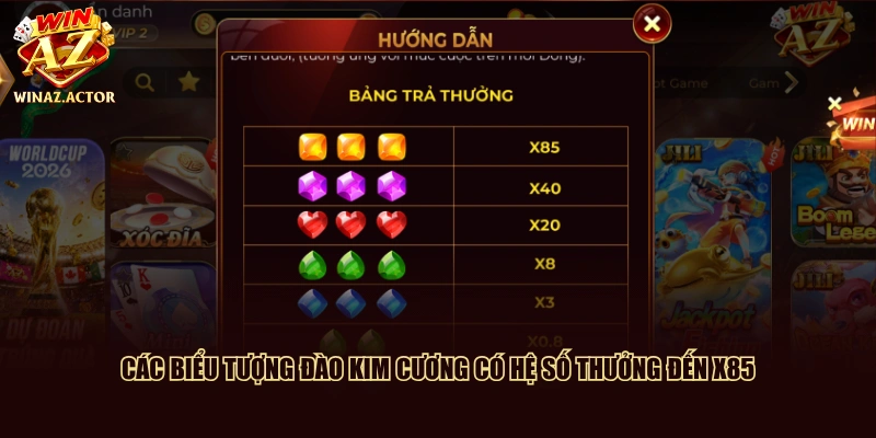 Các biểu tượng Đào Kim Cương có hệ số thưởng đến X85